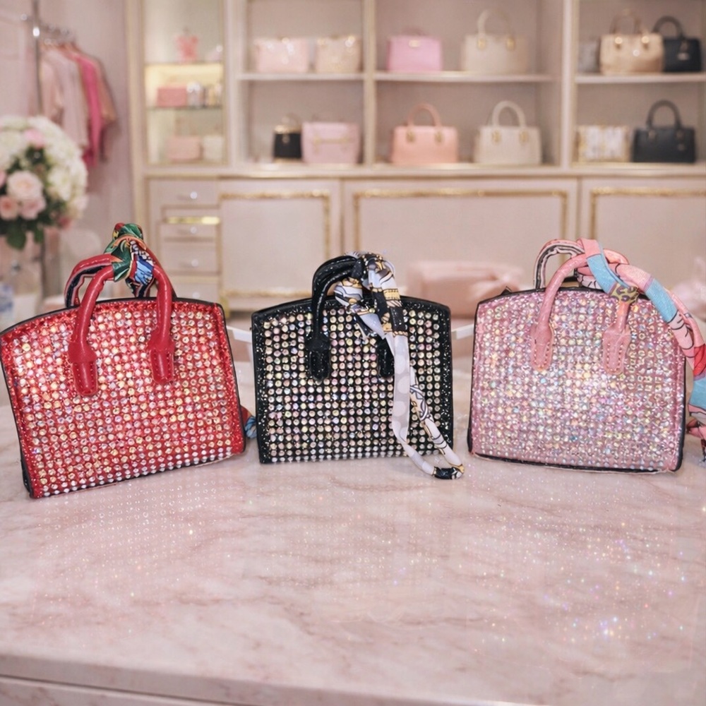 Glamorous Rhinestone Mini Handbag Bag Charms- Red, Pink, Black ❤️🩷🖤 - Picture 3 of 16